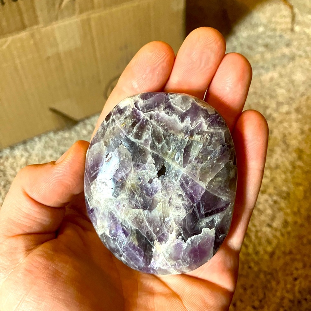 Amethyst crystal palm stone